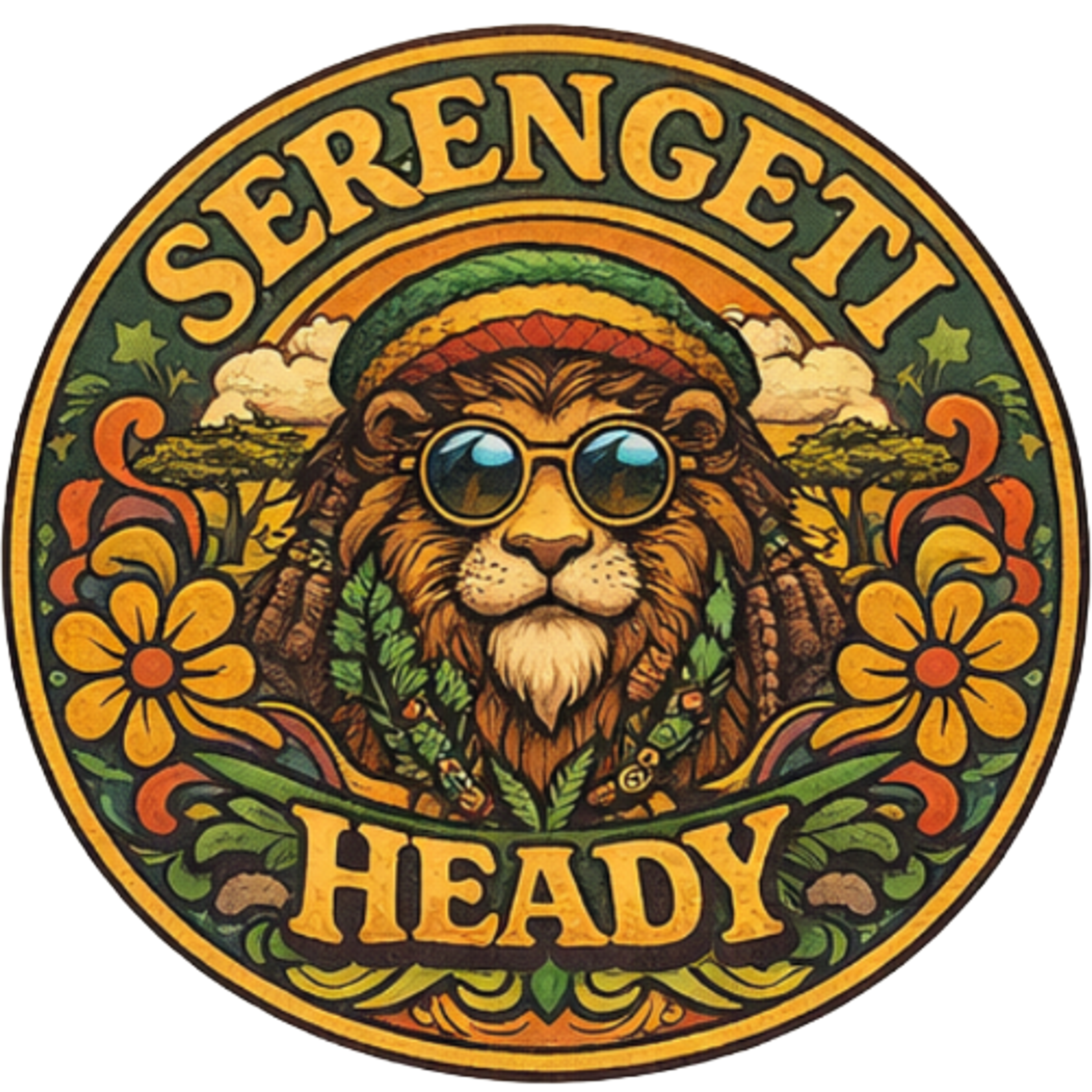 Serengeti Heady — Rasta lion crest, the flagship First Drop design